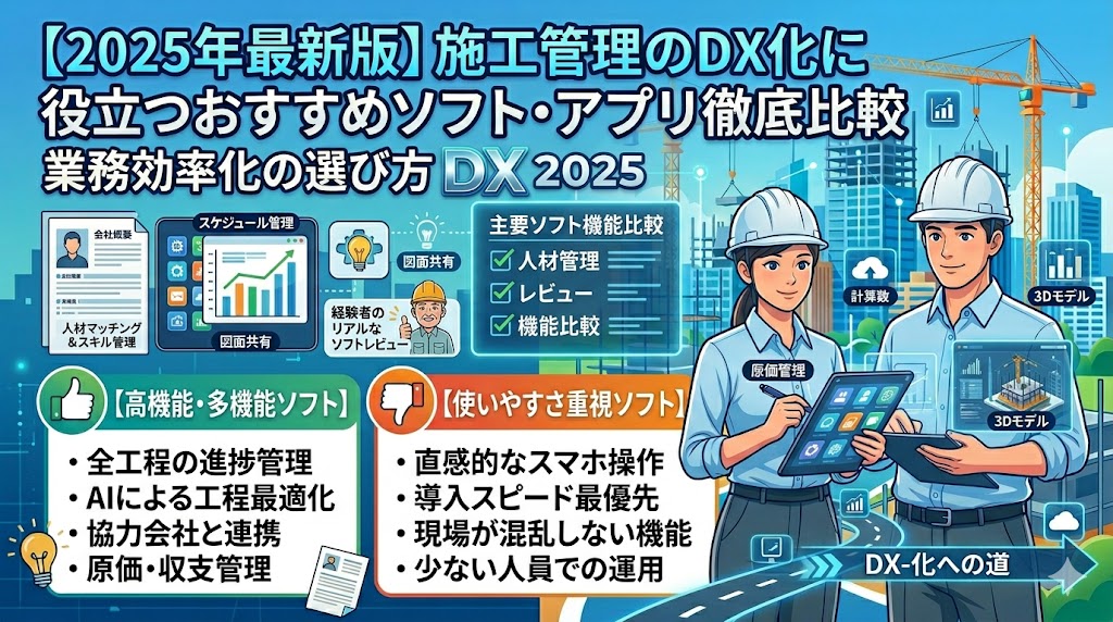 【2025年最新版】施工管理のDX化に役立つおすすめ施工管理ソフト・アプリ徹底比較｜業務効率化の選び方