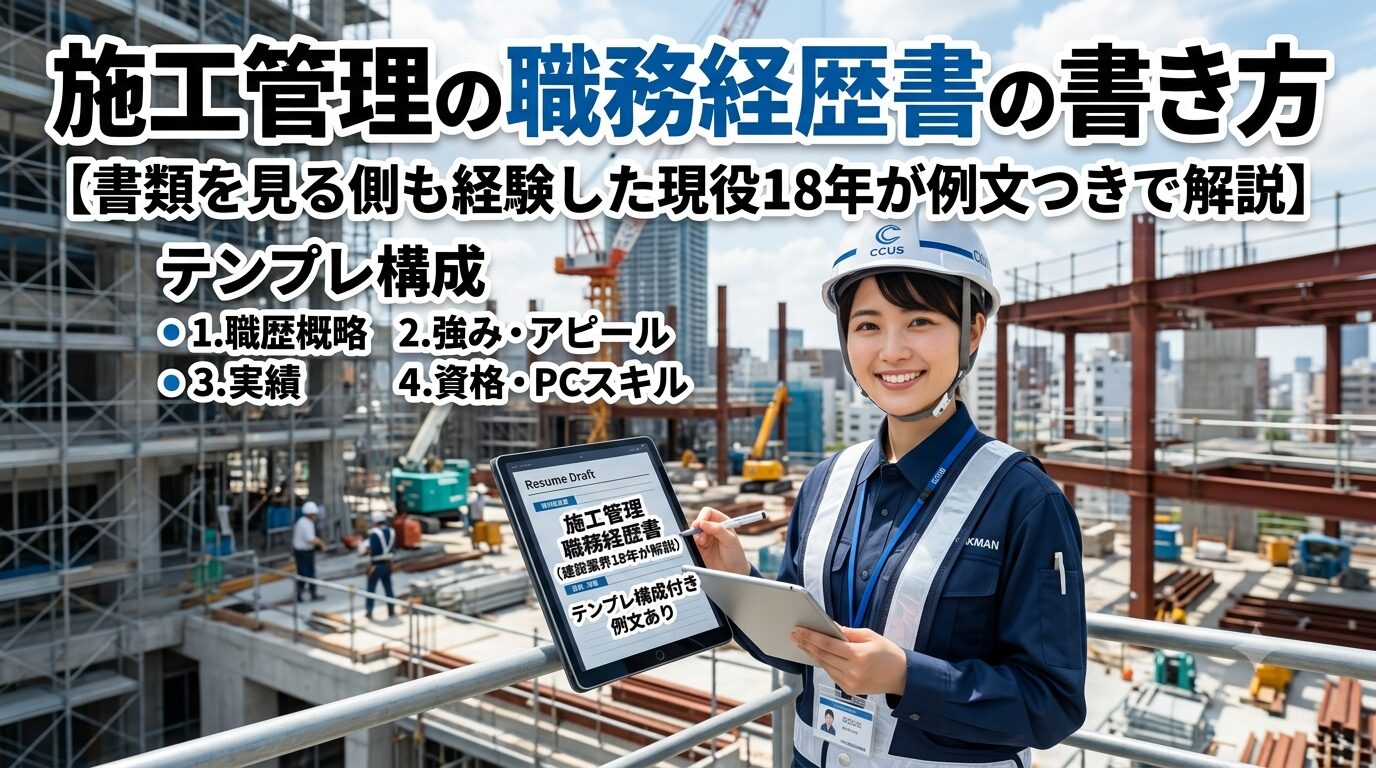 施工管理の職務経歴書の書き方|書類を見る側も経験した現役18年が例文つきで解説【テンプレ構成】