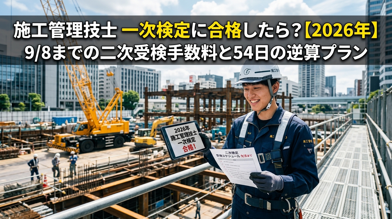 施工管理技士 一次検定に合格したら?【2026年】9/8までの二次受検手数料と54日の逆算プラン