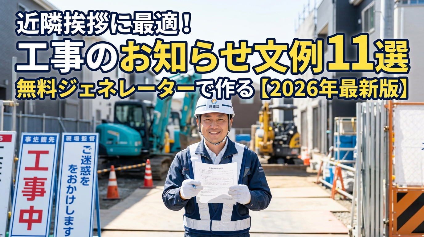 工事のお知らせ文例11場面|近隣へ配るA4を無料ジェネレーターで作る【2026年】